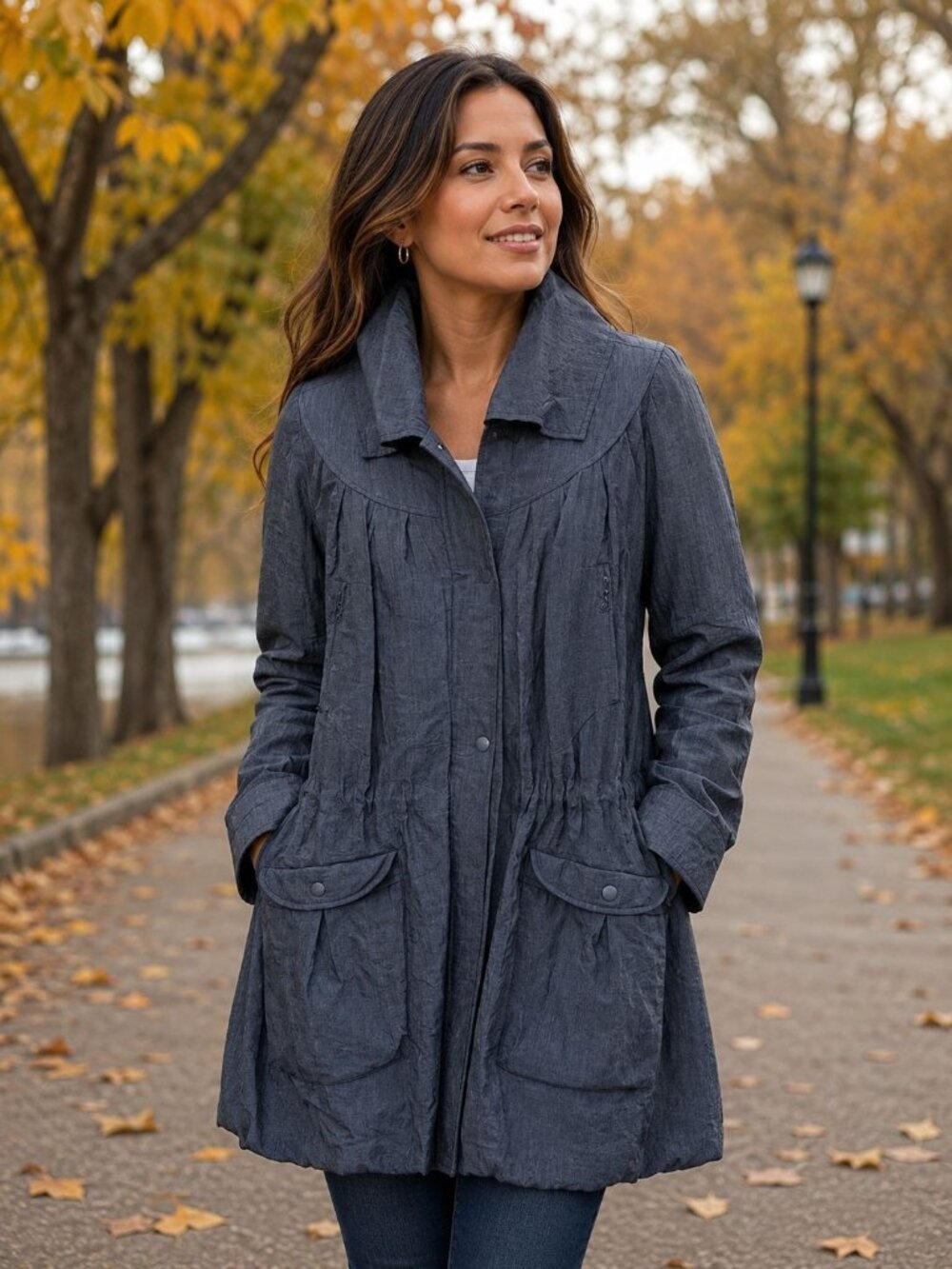 Samuel Dong Small Shimmer Blue Gray Bubble Hem Lightweight Lined Coat Jacket